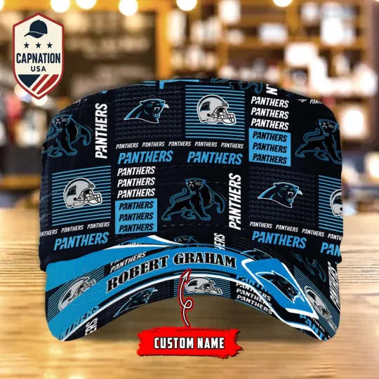 Carolina-Panthers Custom Military Cap N-F-L Flat Cap Baseball Cap Gift For Men