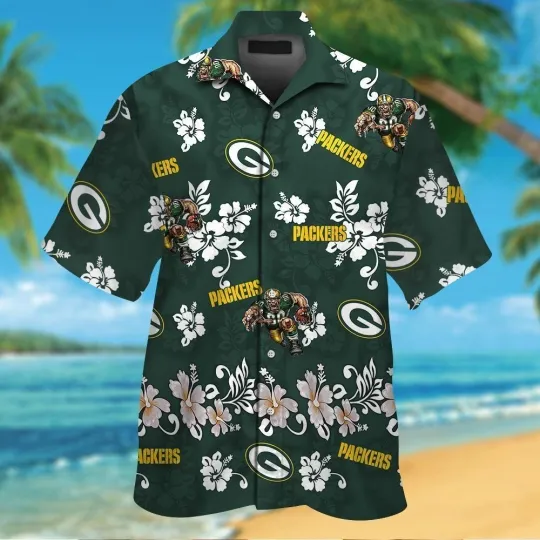 Discover Green Bay Football Aloha Hawaiian Shirt Red With Floral And Skull Print