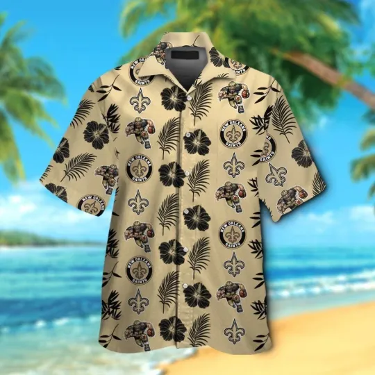 Discover New Orleans Football Aloha Hawaiian Shirt With Hibiscus And Palm