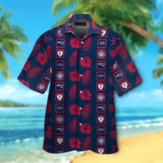 Discover New England Football Aloha Hawaiian Shirt With Hibiscus And Palm
