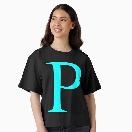 Discover The Letter P Cyan on Black 5748 Boxy T-Shirt