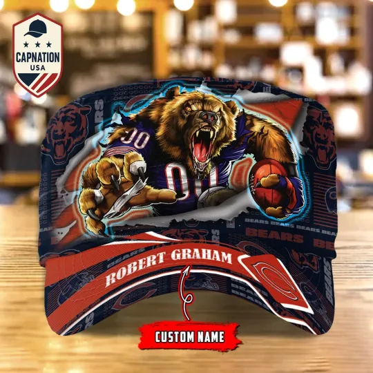 Discover Chicago Teama Bears Custom Military Cap NF-L Flat Cap Baseball Cap Gift For Men