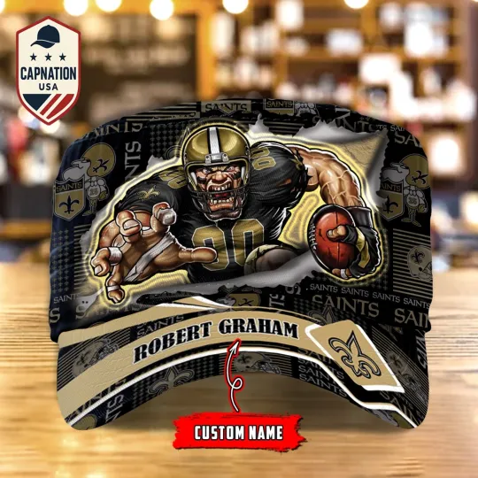 New-Orleans-Saints Custom Military Cap N-F-L Flat Cap Baseball Cap Gift For Men