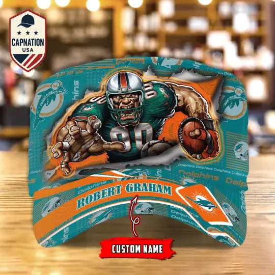 Miami-Dolphins Custom Military Cap N-F-L Flat Cap Baseball Cap Gift For Men