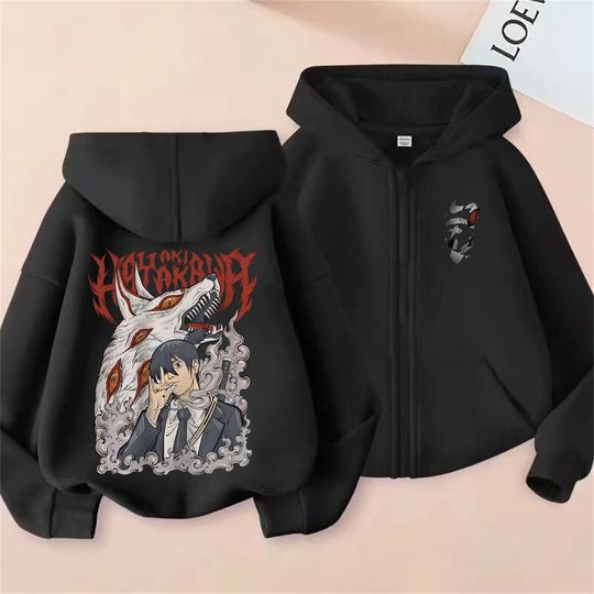 Discover Anime Chainsaw Zipper Hoodie Hayakawa Aki Summon Kon Fox Devil Merch Zip Up Jacket Men Women Manga Oversized Sweatshirt Coat