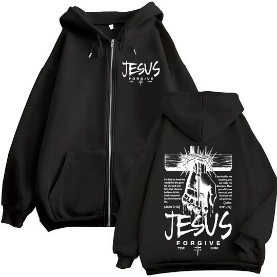 Autumn/Winter Jesus Christ Forgives Their Father's Zipper Hoodie Men's Warm Fashion Zipper Sweatshirt Oversized Pullover