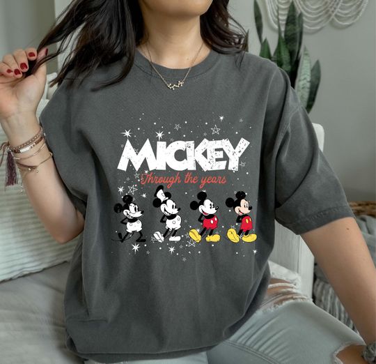 Discover Mickey Mouse Timeline Shirt, Retro Disney Cartoon Tee, Mickey Through the Years Graphic Tee, Vintage Disney Shirt for Unisex