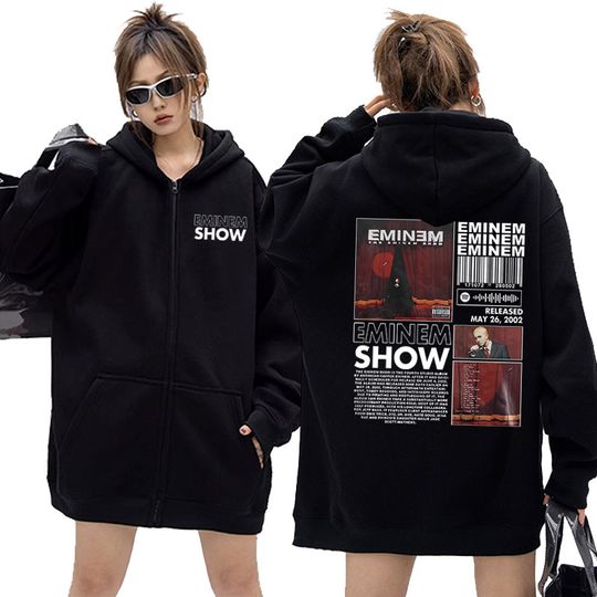 Discover Rap Eminem The Eminem Show Album Print Zipper Hoodie Men Women Hip Hop Casual Zip Up Jacket Sweatshirt Male Oversized Streetwear