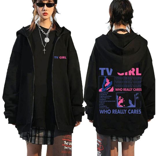 Discover TV Girl Who Really Cares Graphic Print Zipper Hoodie Men Women Fashion Casual Oversized Zip Up Jacket Male Fleece Sweatshirts