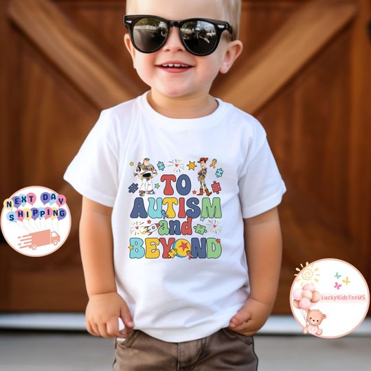 Discover To Autism And Beyond Kids Shirt, Buzz Lightyear and Woody Autism Toddler Sweatshirt, Autism Awareness Baby Onesie, Disney Autism Shirt