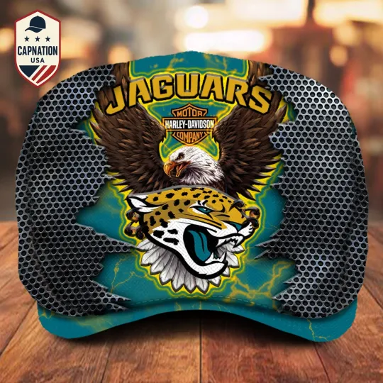 Discover Jacksonville Team Jaguars Jeff Cap football Jeff Cap Newsboy Cap Harley Golf Cap