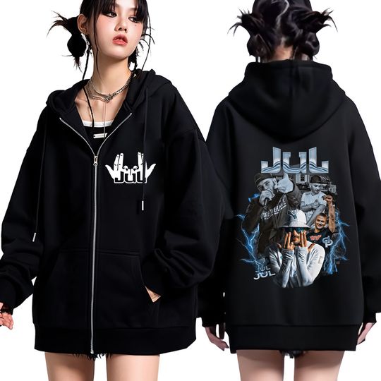 Discover French Rapper Jul Tour 2025 New Album Double-sided Fashion Zipper Hoodie Hip Hop Hoodie Men Woman Jacket Oversized Casual Hoodie
