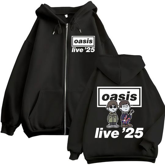 Discover Cartoon Rock Band O-Oasis Live 25 Tour Zipper Hoodies Men Fashion Hip Hop Oversized Zip Up Sweatshirt High Quality Fleece Hoodie