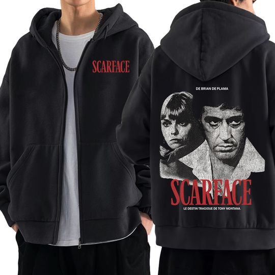 Gang Movie Scarface Zipper Hoodies Tony Montana Face Al Pacino Zip Up Sweatshirts Men Women Clothing Oversized Fleece Pullovers