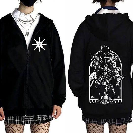 Game Dark Souls Praise The Sun Zipper Hoodie Men Women Gothic Rock Zip Up Jacket Coat Men's Casual Vintage Fleece Cotton Hoodies