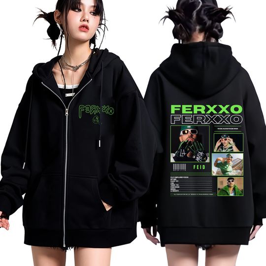 Discover Rapper Feid Ferxxo Tour 20025 Print Zipper Sweatshirts Men Women Casual Loose Gothic Punk Hoodies Comfort Zip Up Sportswear Top