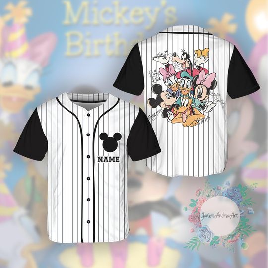 Discover Retro Mickey And Friends Signatures Baseball Jersey, Disney Characters Jersey, Disney Mouse Head Tee, Mickey & Co Baseball Jersey.