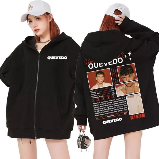 Discover Rapper QUEVEDO Album 2025 Tour Zipper Hoodies Fashion  Hip Hop Jacket Streetwear Pullover Men Women Casual Fleece Zip Up Hoodie