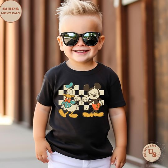 Discover Checkered Donald And Mickey Toddler T-Shirt, Mickey Mouse And Donald Duck Kids Shirt