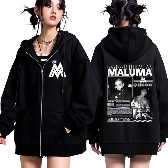 Discover Rapper MALUMA Album Tour 2025 Zipper Hoodie Men Women Fashion Loose Jacket Coats High Quality Casual Hip-hop Vintage Sweatshirts