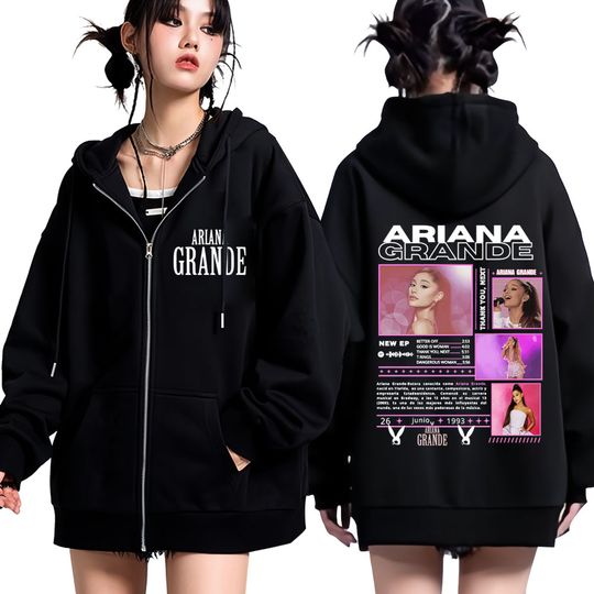 Singer Ariana Tour Fashion Print Zipper Hoodie Men Women Harajuku Streetwear Long-sleeved Casual Thick Zip Up Sportswear