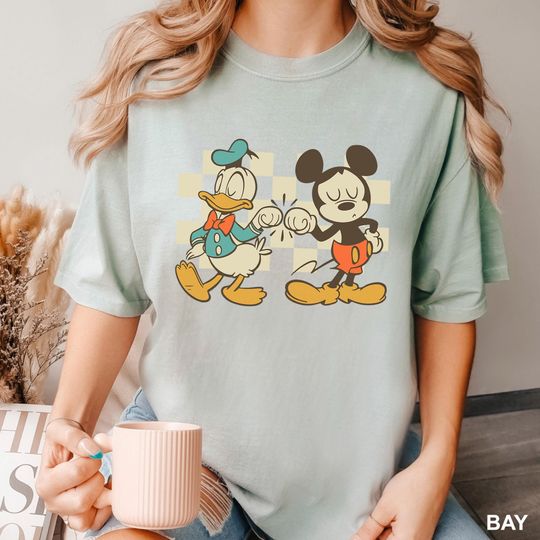 Discover Retro Checkered Mickey and Donald Duck Fist Bump Shirt,Comfort Colors, Disney Best Friends Shirt, Disney Friendship Tee, 132915