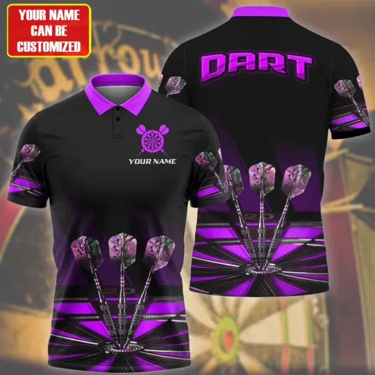 Discover Personalized Name Purple Darts Polo shirt, Dart Player Uniform 3D Shirts, Presen