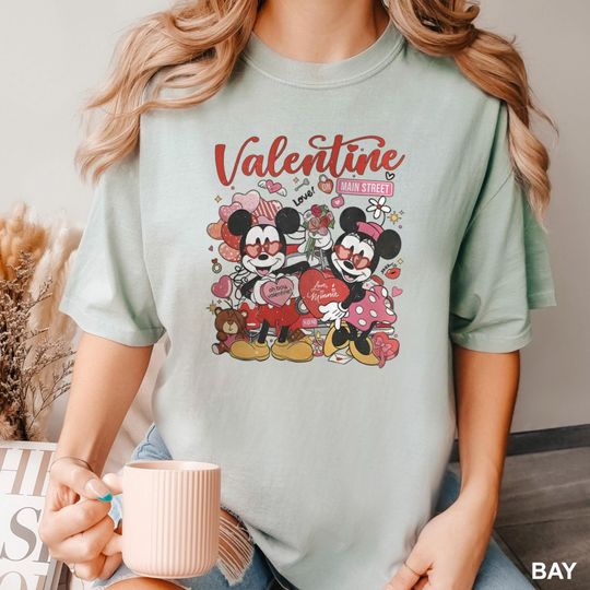 Discover Vintage Mickey and Minnie Valentine Shirt, Comfort Colors Shirt, Disney Valentine on Main Street Shirt