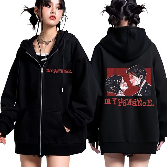 Discover My Chemical Romance Vintage Fashion Style Hoodies Zipper Hoodies Men Women Streetwear Winter Vintage Loose Casual Zip Up Coats