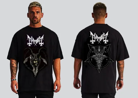 Discover Mayhem Black Dead Metal Double Sided T-Shirt Short Sleeve Front and Back Print