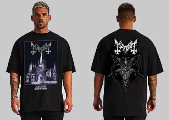 Discover Mayhem de Mysteriis Dom Sathanas Black Metal T-Shirt Short Sleeve Front and Back Print