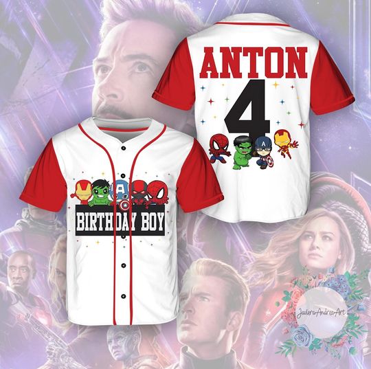 Discover Marvel Birthday Boy Baseball Jersey, Disney Spiderman Birthday Party Jersey, Custom Avengers Kids Gift, ron Man Party Shirt.