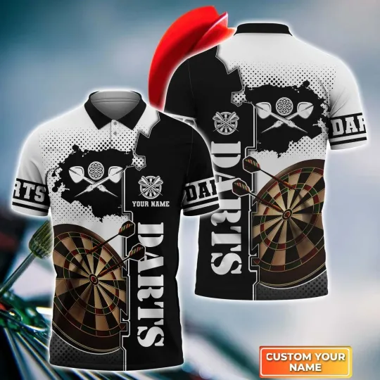 Discover Personalized Name White Dartboard 3D Polo Shirt, Dart Men's polo Shirt