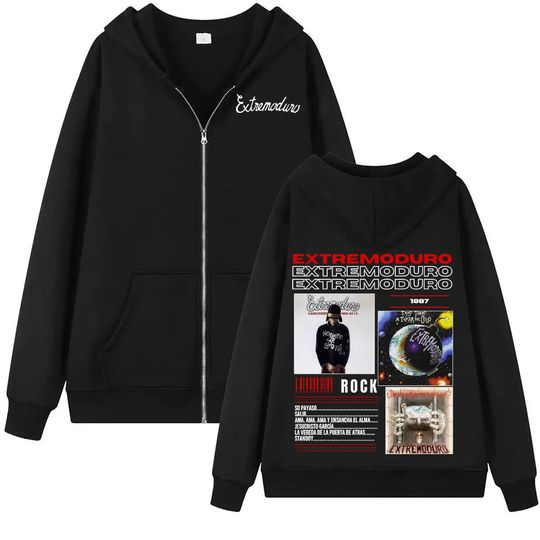 Discover Rock Band EXTREMODURO Tour 2025 Zip Up Hoodies Men's Clothing Harajuku Hip Hop Punk Sweatshirts Jacket Casual Cozy Zipper Hoodie