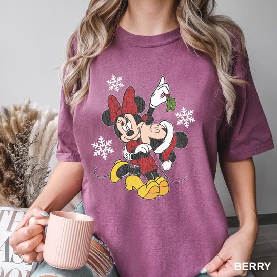 Discover Mickey Minnie Mistletoe Kissing Shirt, Comfort Colors, Christmas Holiday Mickey Minnie Tee