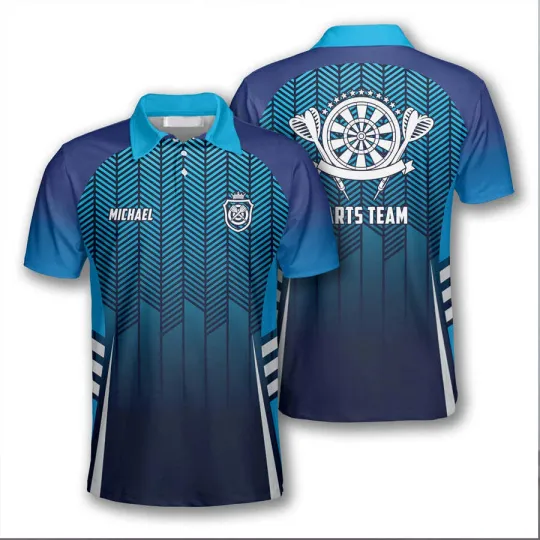 Discover Blue Gradient Sports Style Custom Polo Shirts for Men, Darts Men's Polo Shirts,