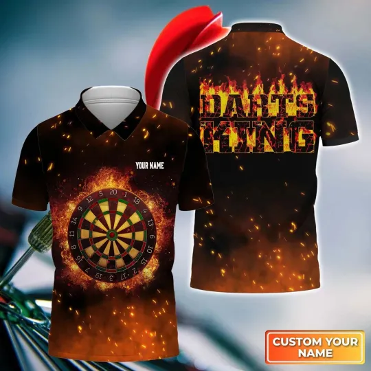 Discover Flame Darts King Personalized Name 3D Polo Shirt For Darts Team Player