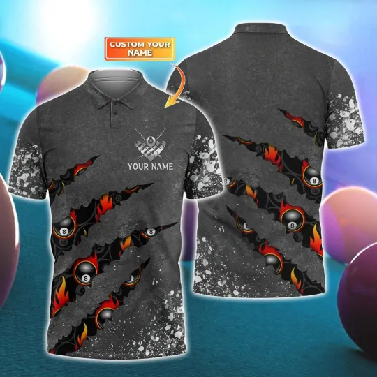 Discover Billiard Paint Splash Personalized Name 3D Polo Shirt, Billiard 3D shirt