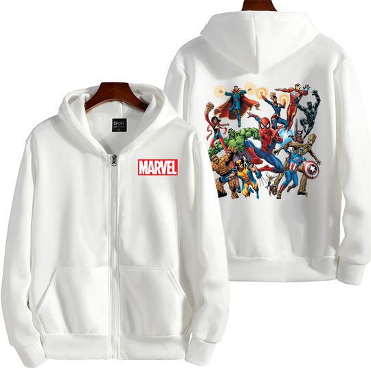 Men's Zippered Hoodie Designed By The Team of Iron Man The Hulk Thor and Captain America A Superheron-patterned Pullover