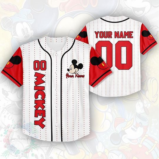 Discover Personalize Disney Mickey Mouse Cute Striped Black, Mickey Mouse Birthday, Gift for Disney Fans,Custom Disneyland Jersey, Kid Adult Baseball