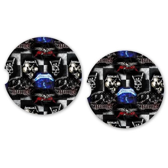 Discover Heavy Metal Car Coasters, Neoprene and Sandstone Absorbent Cup Holder Inserts, Rock Music Car Decor