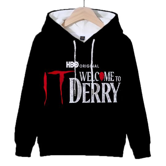 Welcome to Derry 3D Digital Print Custom Hooded Top Provided Image Can DIY Long-sleeved Polyester Adult Hat Fabric Hoodies Y2k