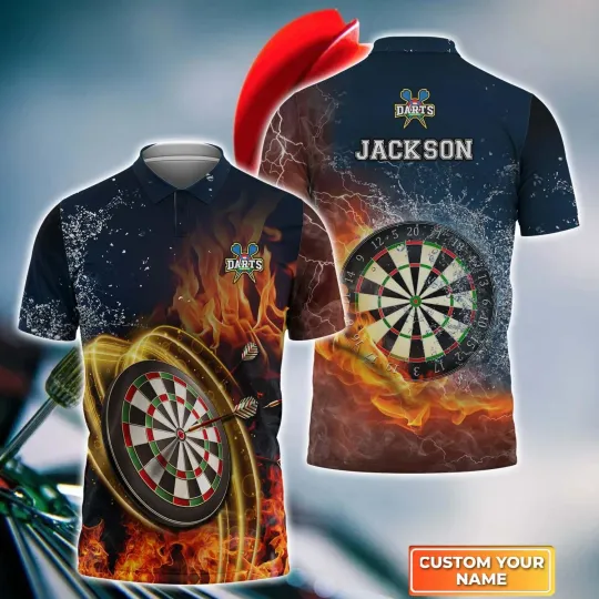 Discover Darts On Fire Personalized Name 3D Polo Shirt, Gift For Darts Player