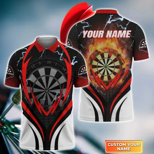 Discover Dartboard Flame Personalized Name 3D Polo Shirt For Darts Team Player