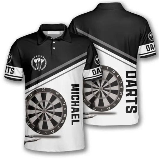 Discover Darts Black White Stars Emblem Custom Polo Shirts for Men