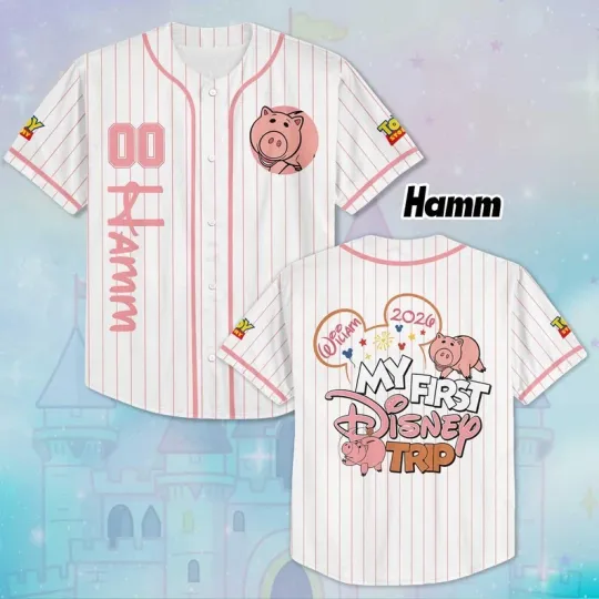Discover Personalized Toy Story Hamm Pig My First Trip 2026 Striped Baseball Jersey Shirt