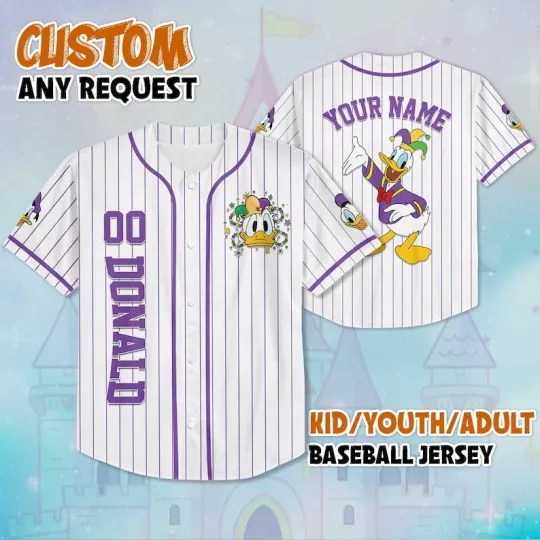 Discover Personalized Donald Duck Happy Mardi Gras Carnival 2026 Baseball Jersey Shirt