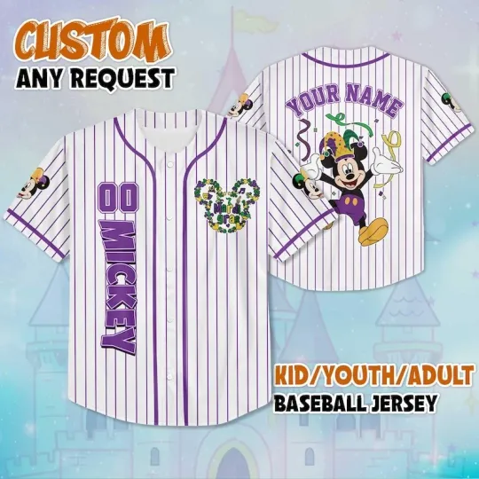 Discover Custom Funny Mickey Mardi Gras Carnival 2026 New Orleans Baseball Jersey Shirt