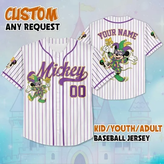 Discover Personalized Funny Mickey Happy Mardi Gras Carnival 2026 Baseball Jersey Shirt