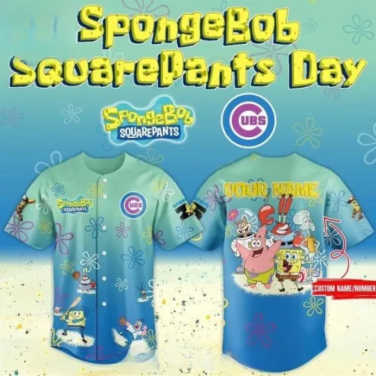 Cubs SpongeBob 25th Anniversary 2026 Personalized Baseball Jersey